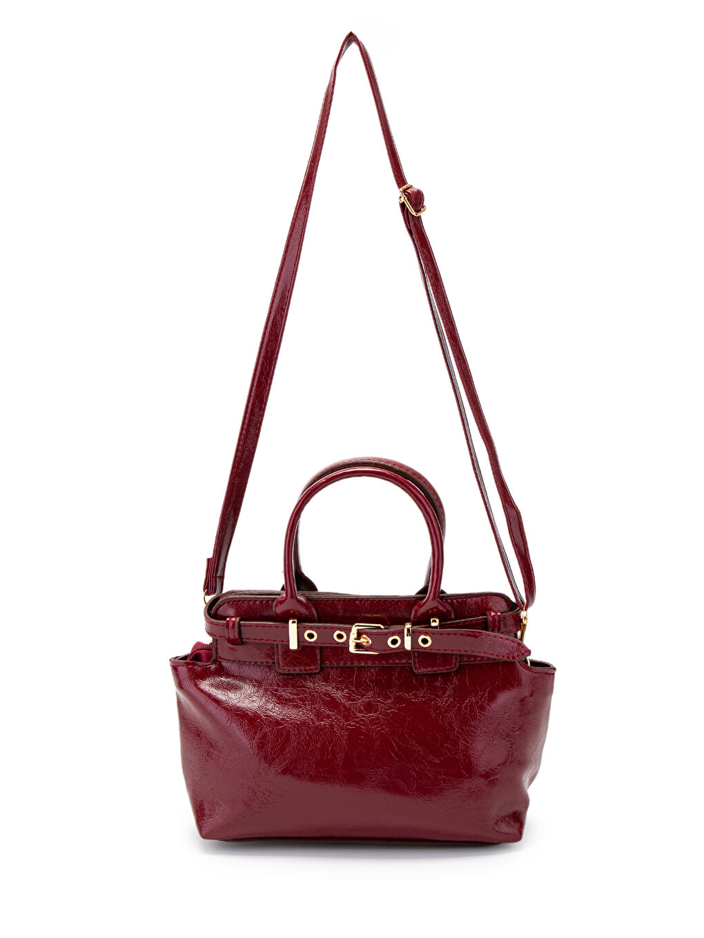 Kemer Detaylı Suni Deri Kadın Çapraz Çanta Despina Bordo-1