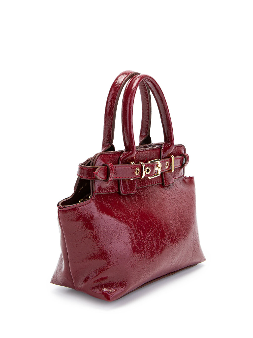 Kemer Detaylı Suni Deri Kadın Çapraz Çanta Despina Bordo-3