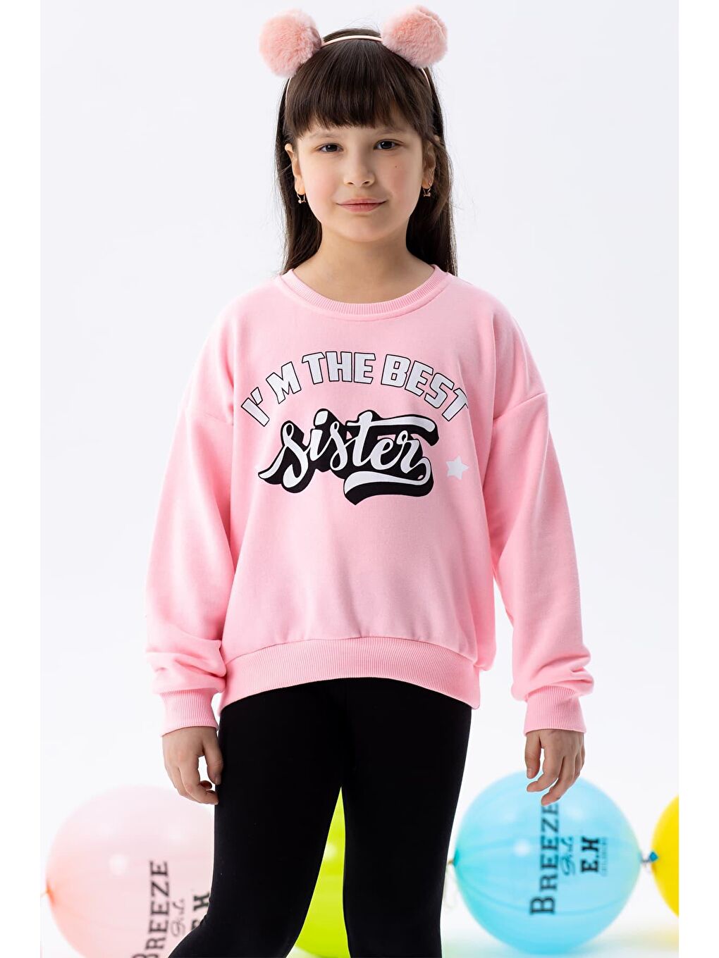 Breeze Açık Pembe Kız Çocuk Sweatshirt Yazı Baskılı Neon Pembe (9-14 Yaş)