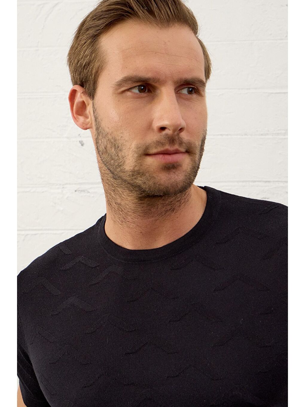 Danger Erkek Bisiklet Yaka Slim-Fit Yazlık Triko Tişört Koyu Lacivert - 1