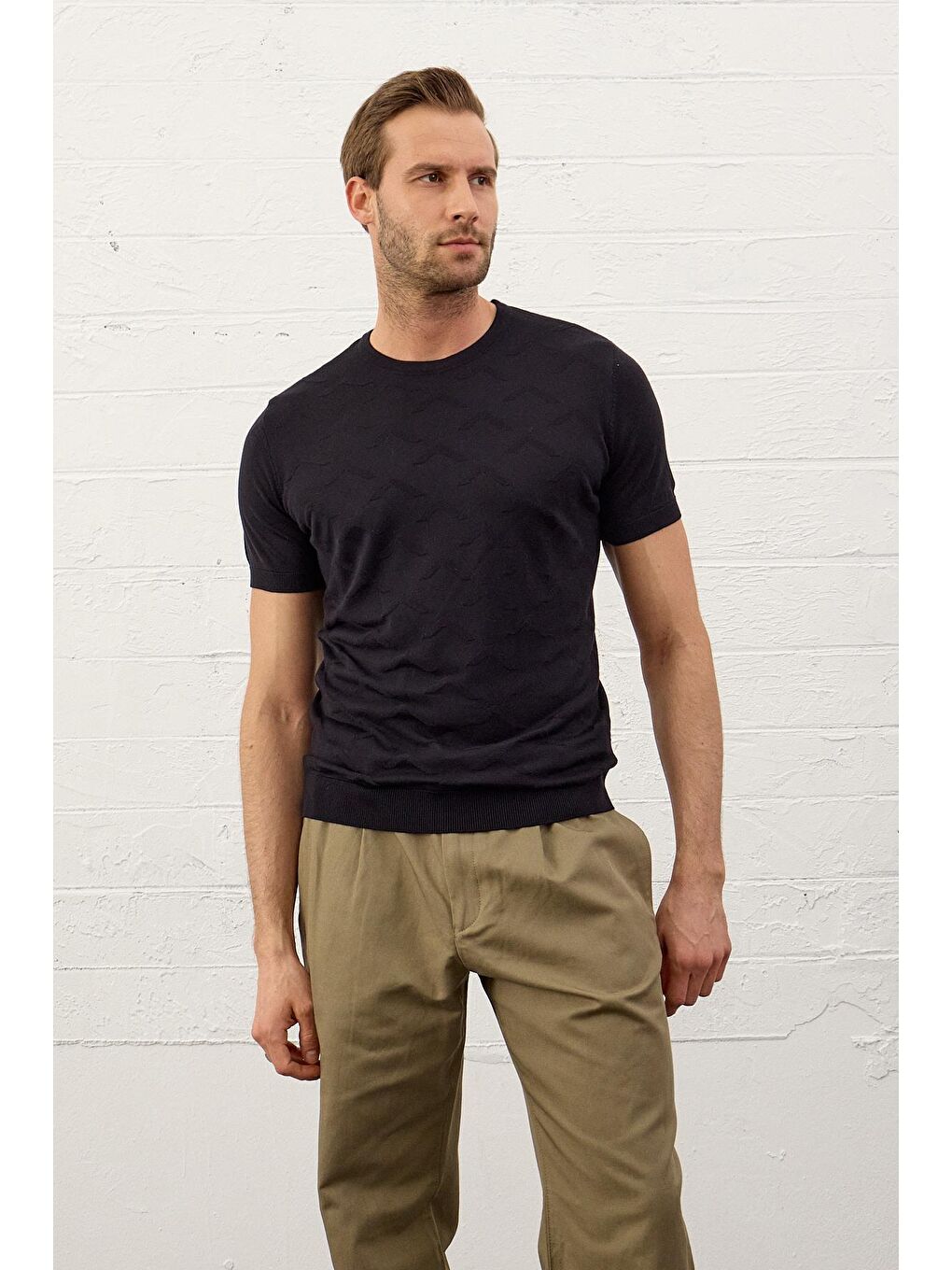 Danger Erkek Bisiklet Yaka Slim-Fit Yazlık Triko Tişört Koyu Lacivert - 2