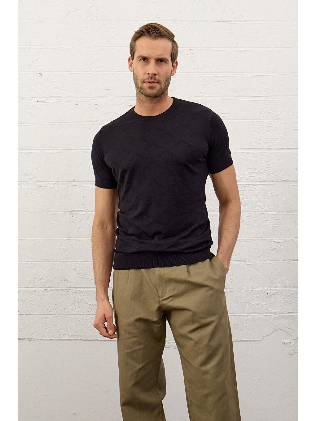 Danger Erkek Bisiklet Yaka Slim-Fit Yazlık Triko Tişört Koyu Lacivert - 3
