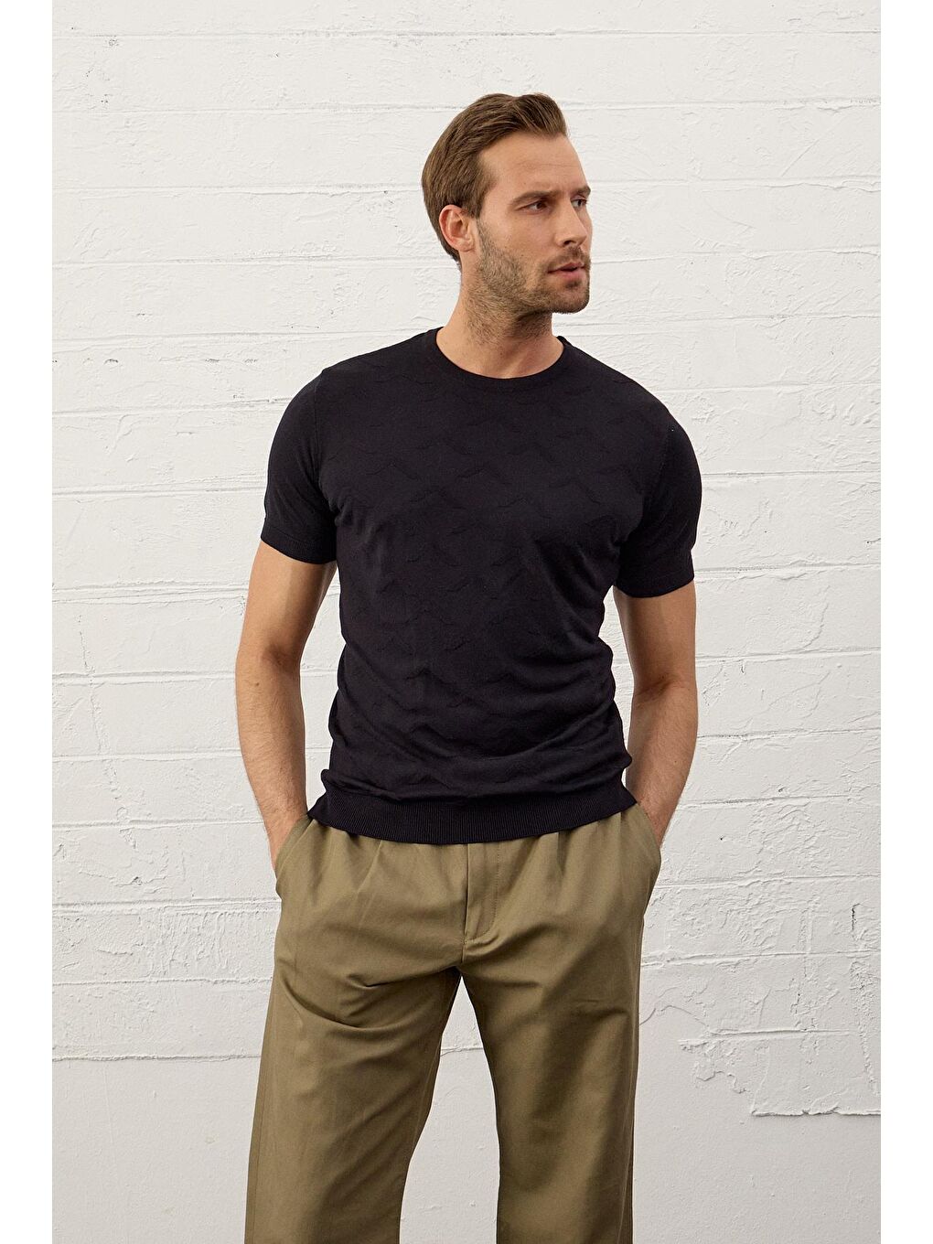 Danger Erkek Bisiklet Yaka Slim-Fit Yazlık Triko Tişört Koyu Lacivert - 4
