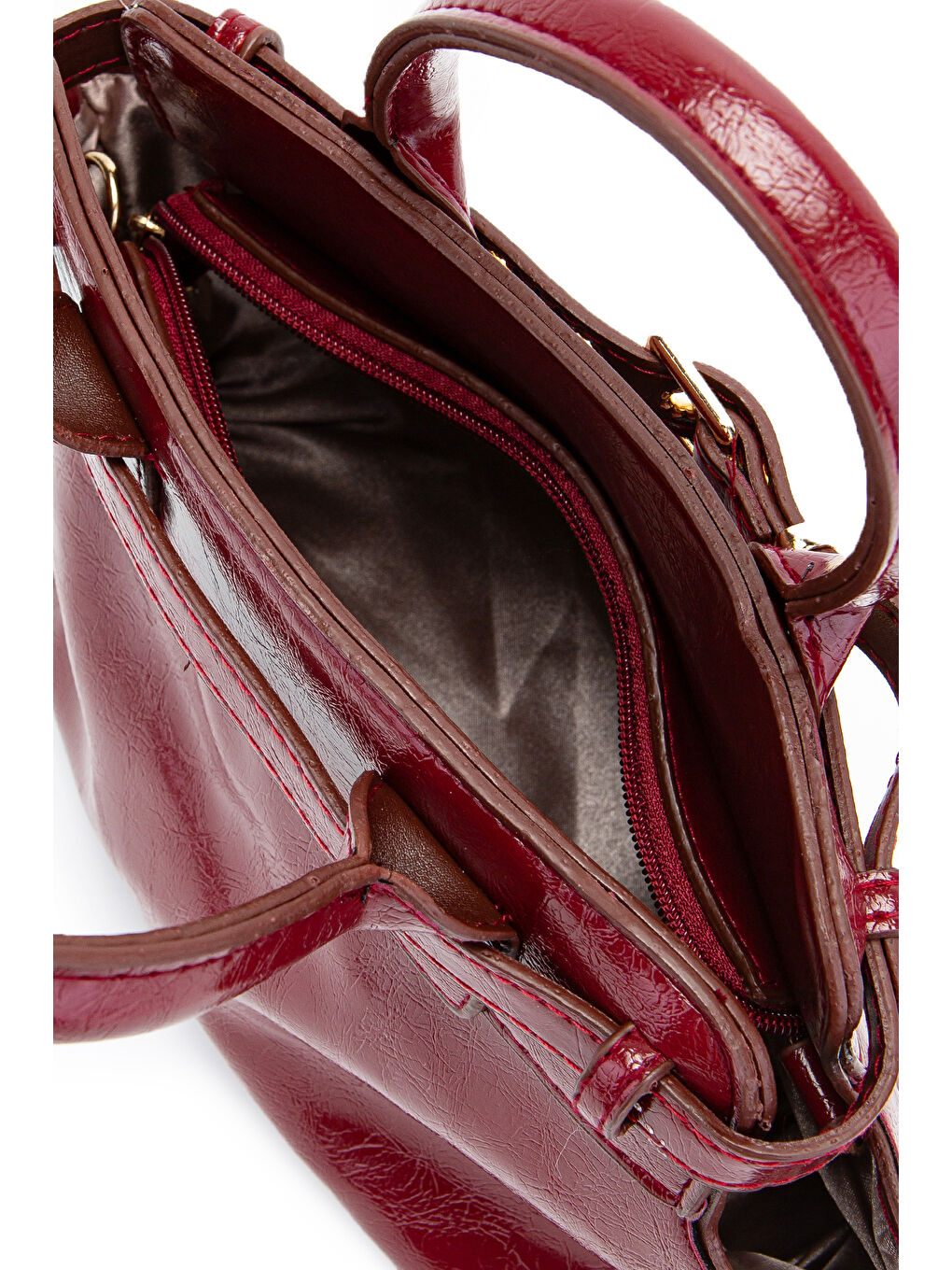 Kemer Detaylı Suni Deri Kadın Çapraz Çanta Despina Bordo-5