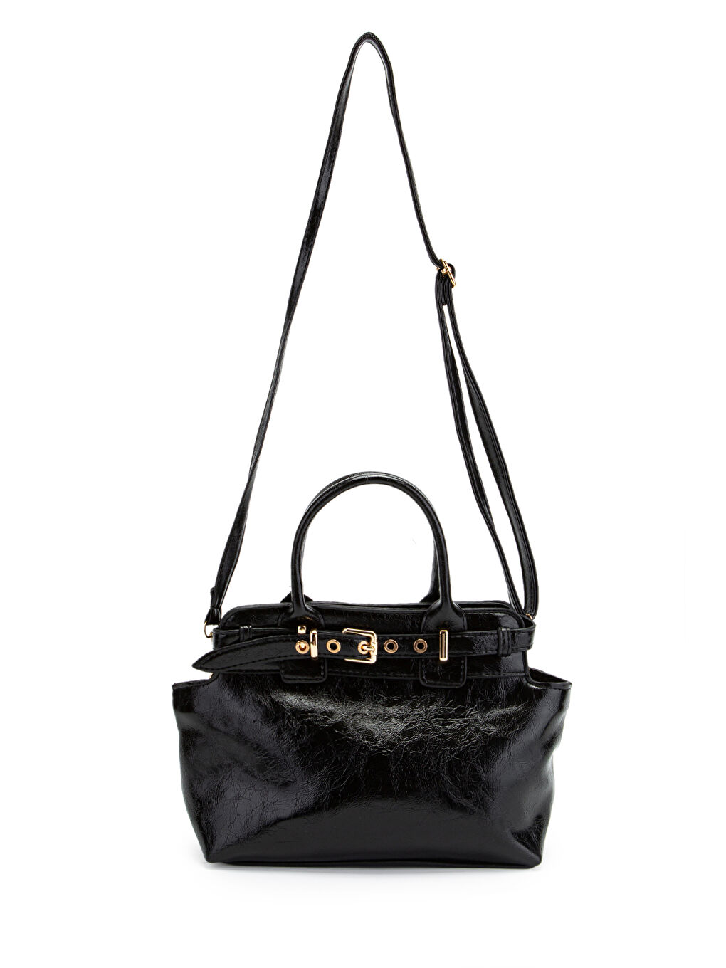 Kemer Detaylı Suni Deri Kadın Çapraz Çanta Despina Siyah-1