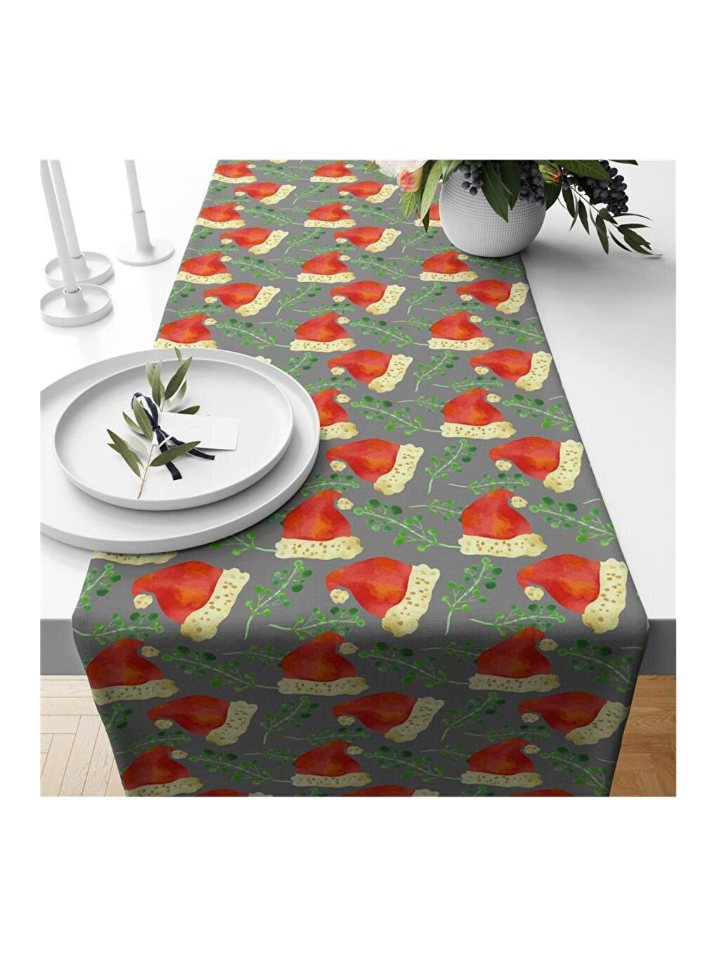 Karışık Yılbaşı Özel Şapkası Desenli Runner 40x140 cm