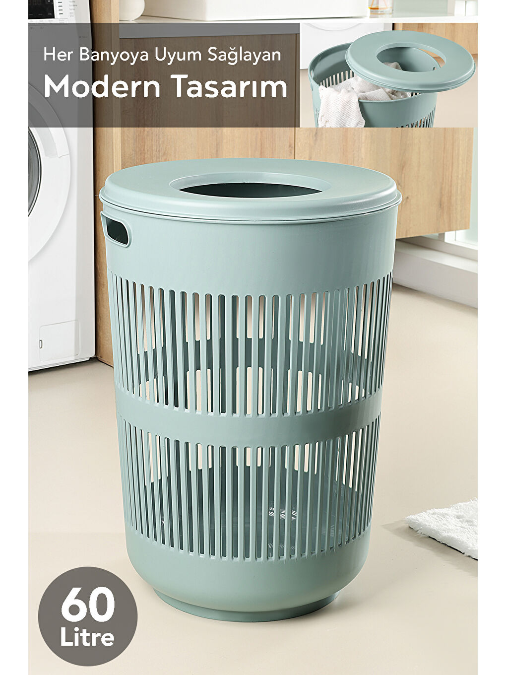 Yeşil 4'lü Kirli Çamaşır Sepeti 60 l-1