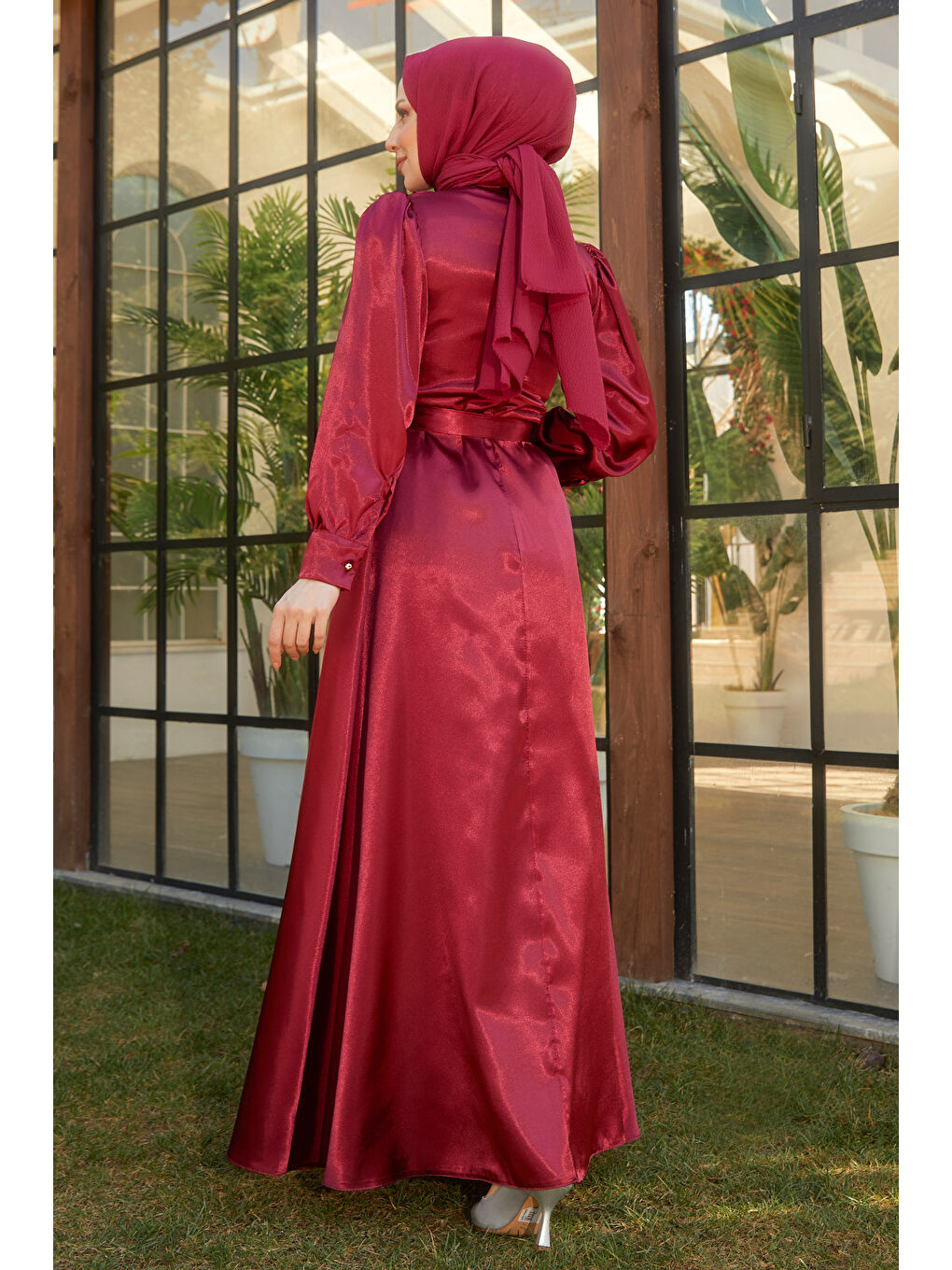 Hakim Yaka Kadın Bordo Elbise - 11482-6