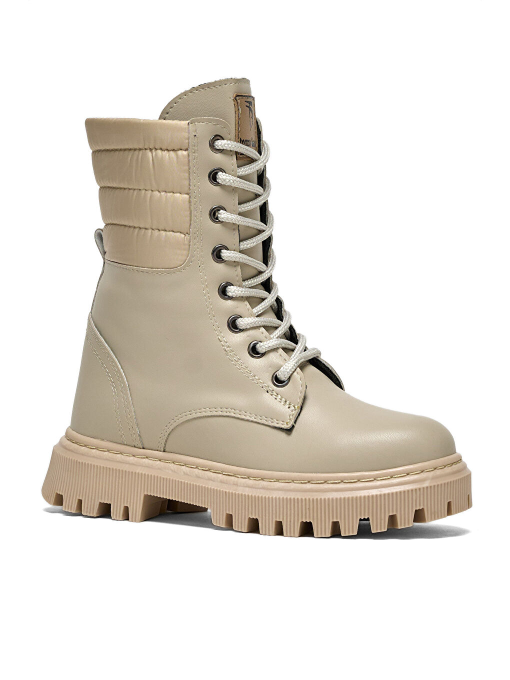 Bej Kız Çocuk Nude Termo Taban Yanı Kapitone Desenli Bağcıklı ve Fermuarlı Bot