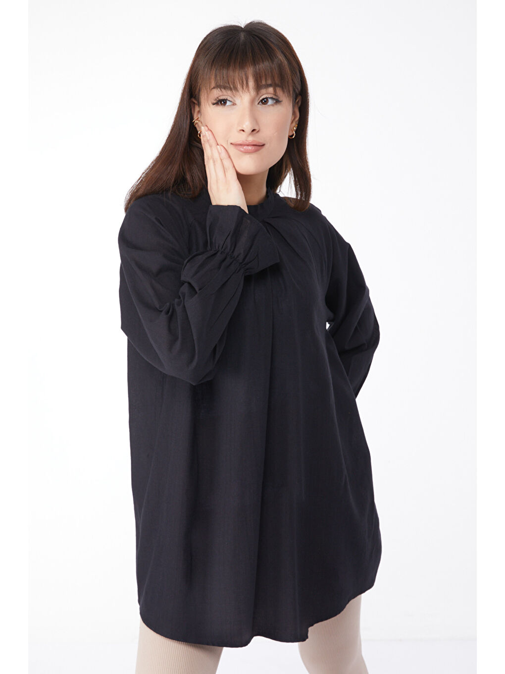 Hakim Yaka Kadın Siyah Tunik - 13146-1