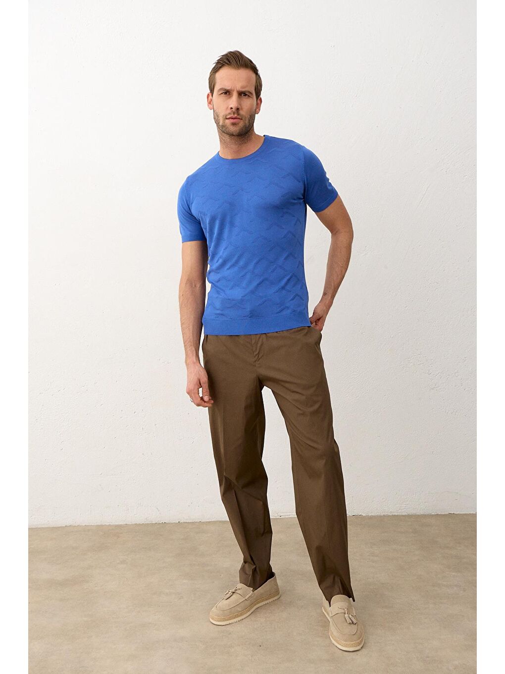 Mavi Erkek Bisiklet Yaka Slim-Fit Yazlık Triko Tişört  Saks-5