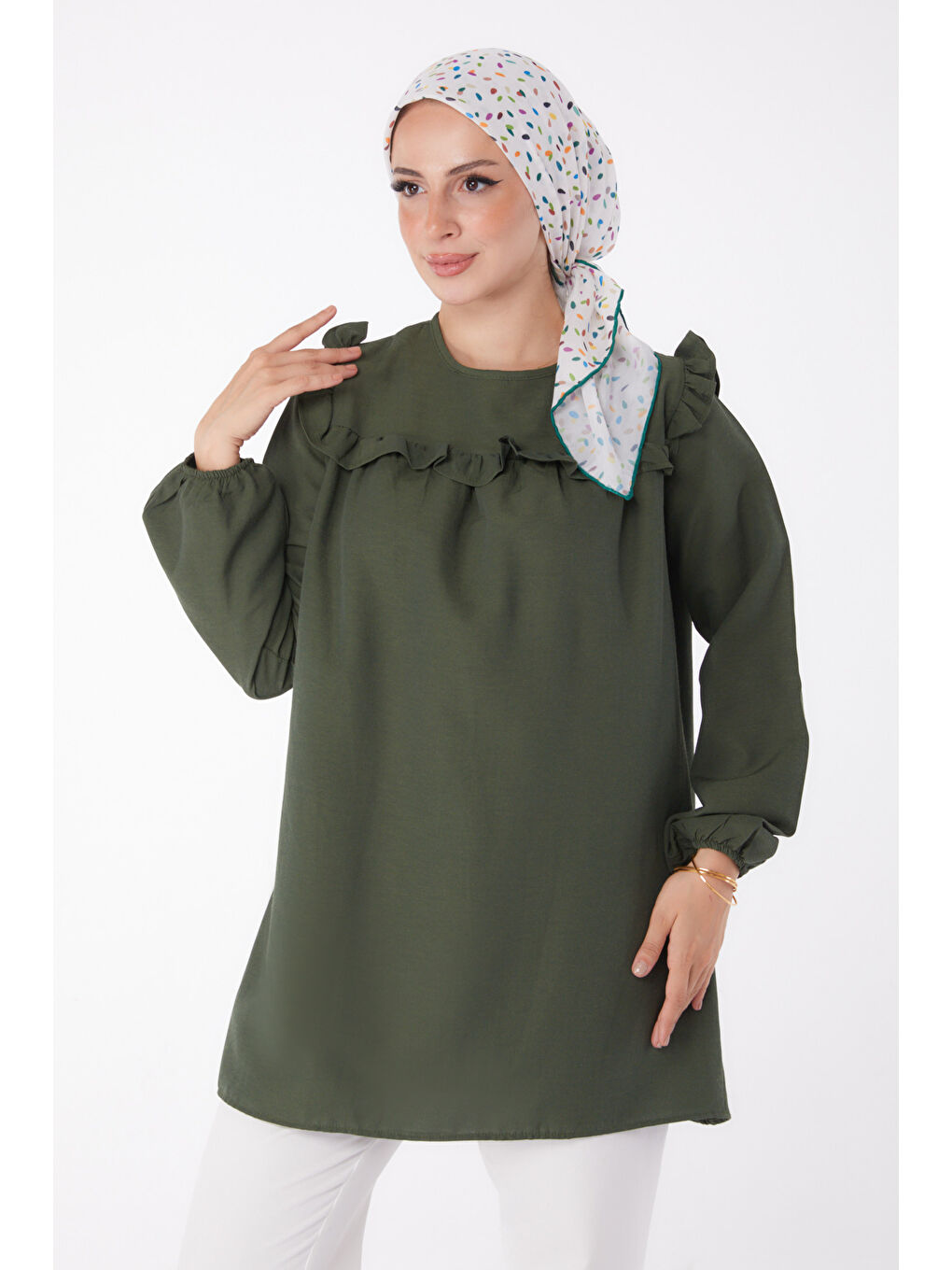 Fırfır Detaylı Tunik Haki - 13142