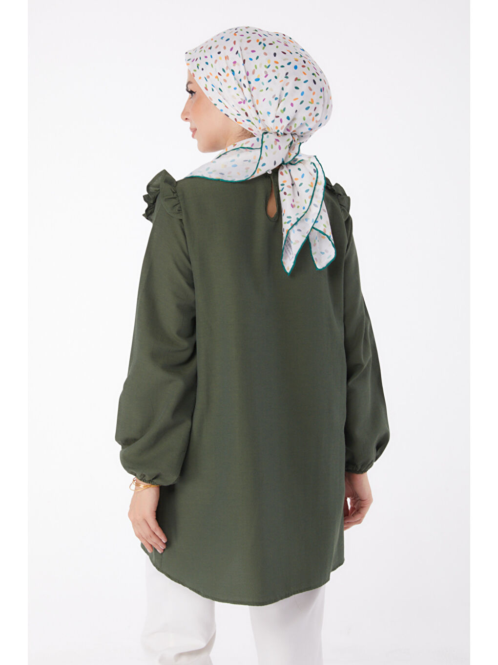 Fırfır Detaylı Tunik Haki - 13142-3