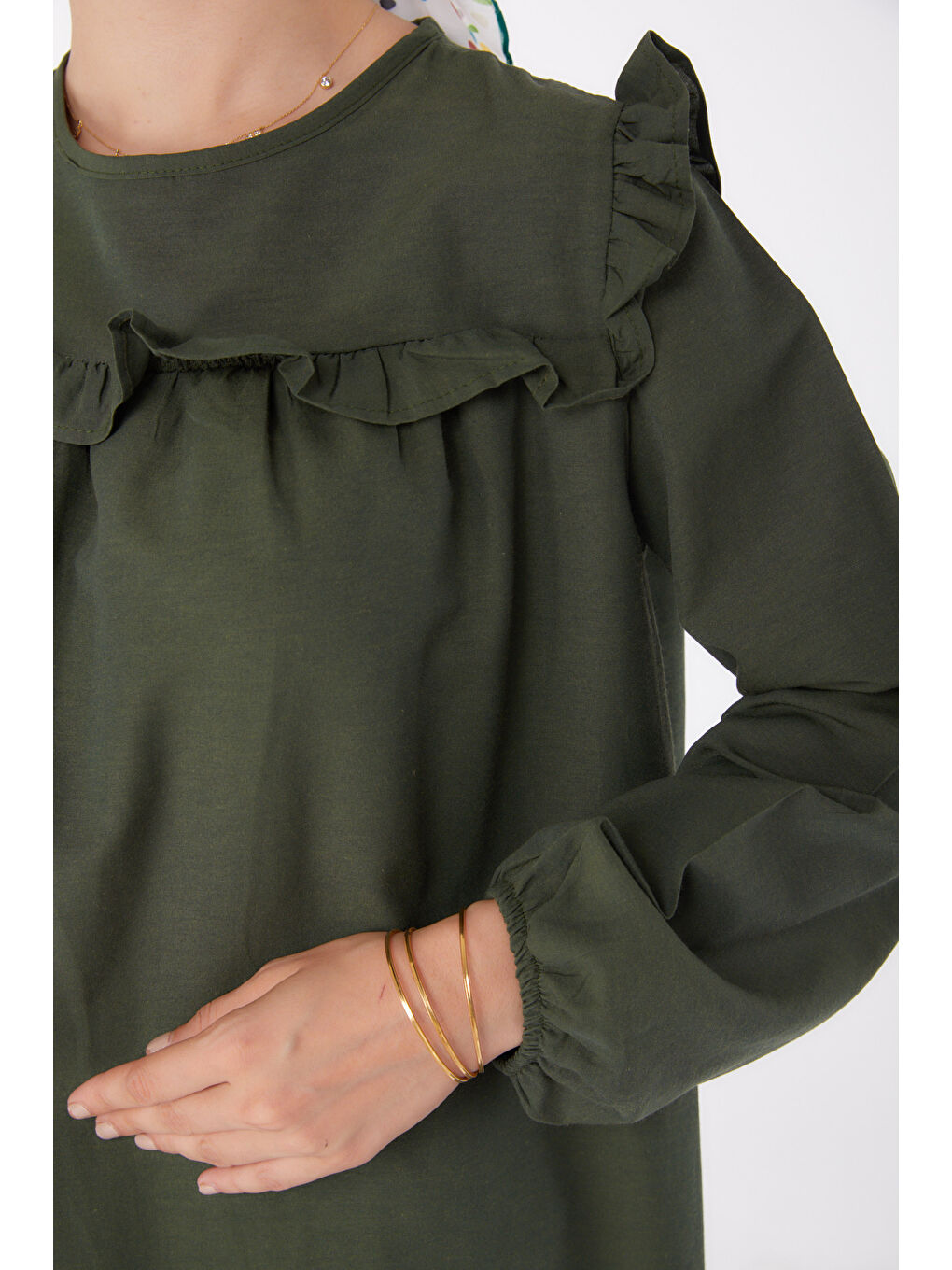 Fırfır Detaylı Tunik Haki - 13142-4