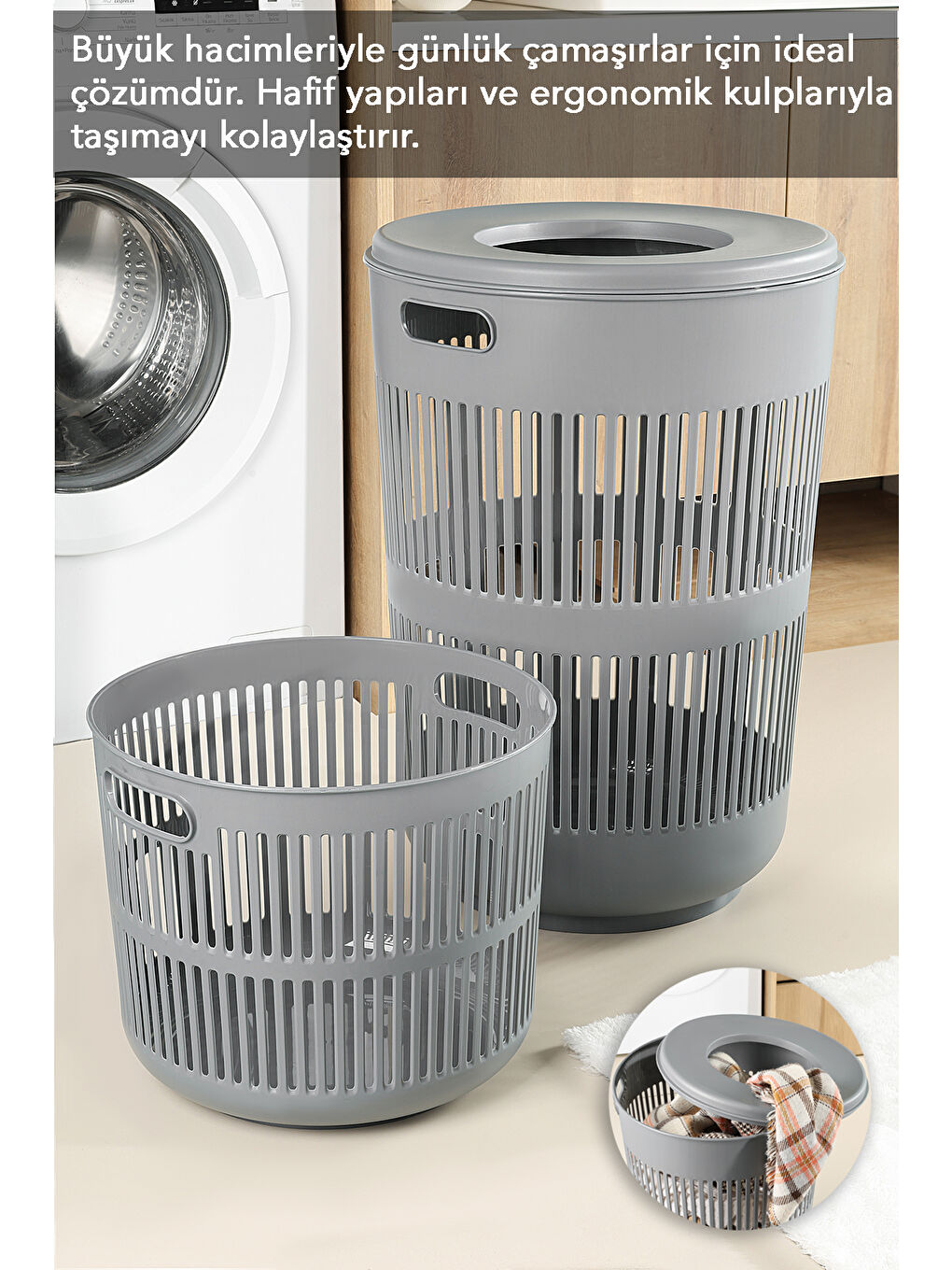 Gri 2'li Kirli Solara Çamaşır Sepeti Seti-1