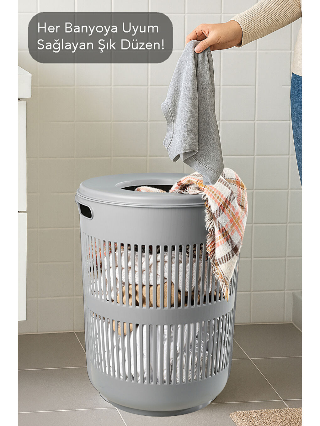 Gri 2'li Kirli Solara Çamaşır Sepeti Seti-4