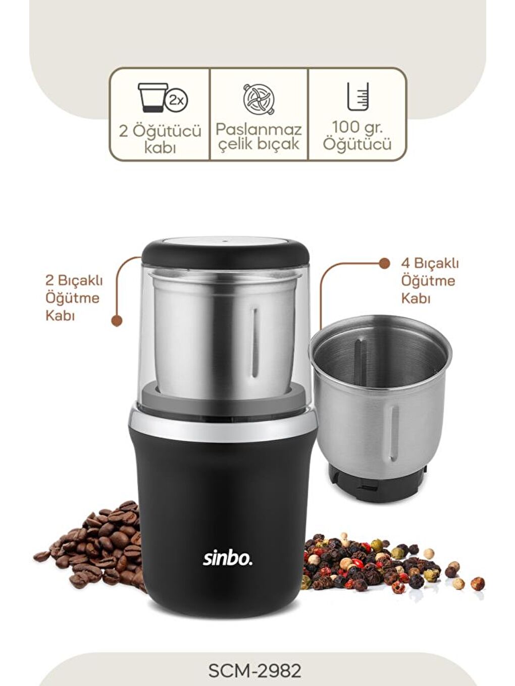 SCM-2982 Kahve Ve Baharat Öğütücü Krom