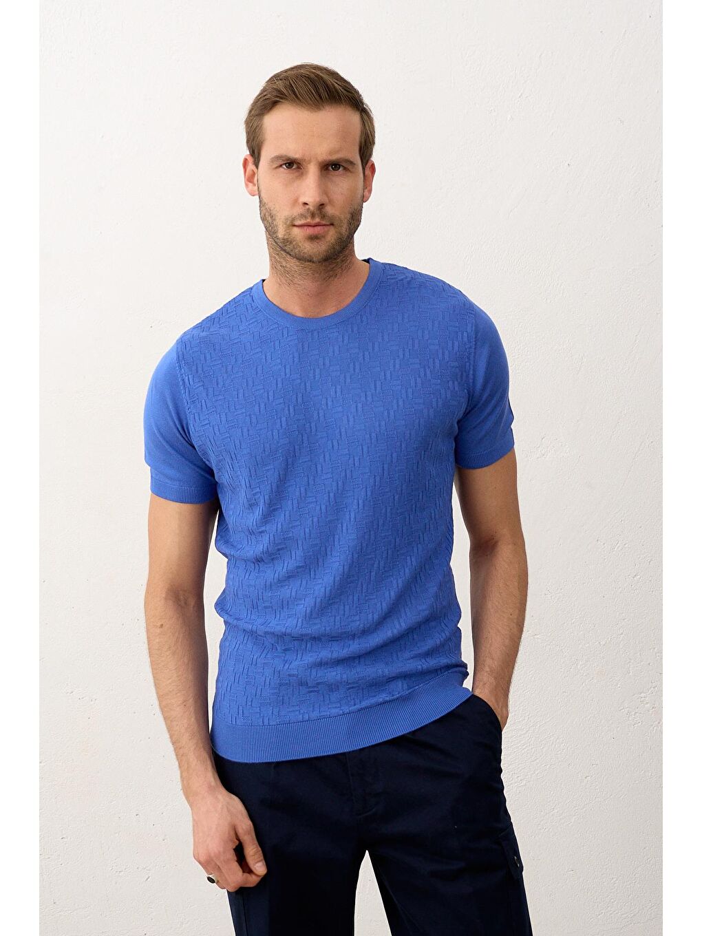 Mavi Modelli Bisiklet Yaka Slim-Fit Yazlık Triko Tişört Saks-1