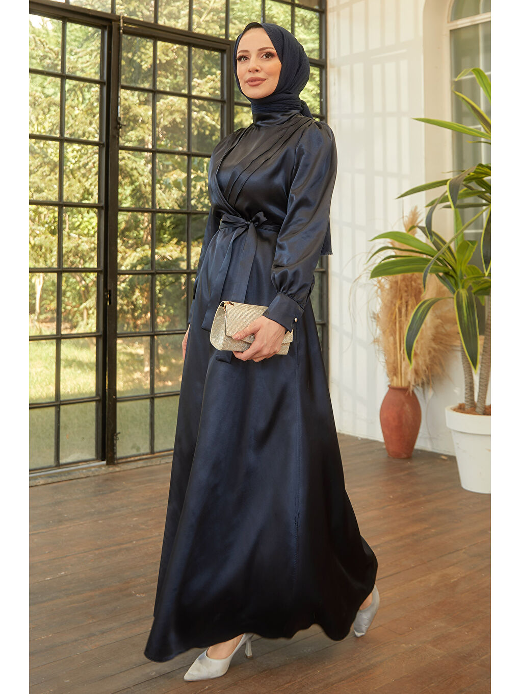 Hakim Yaka Kadın Lacivert Elbise - 11482-1