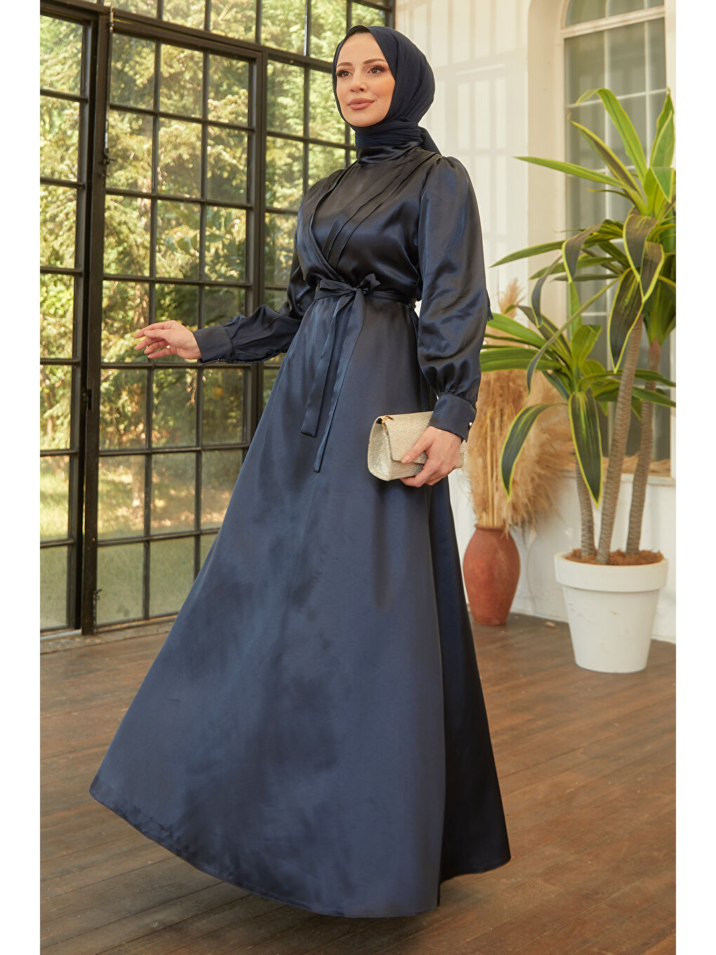 Hakim Yaka Kadın Lacivert Elbise - 11482-2