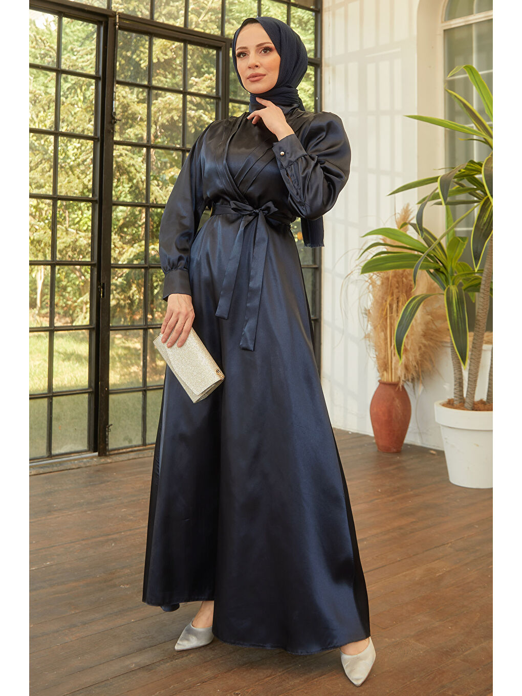 Hakim Yaka Kadın Lacivert Elbise - 11482-4