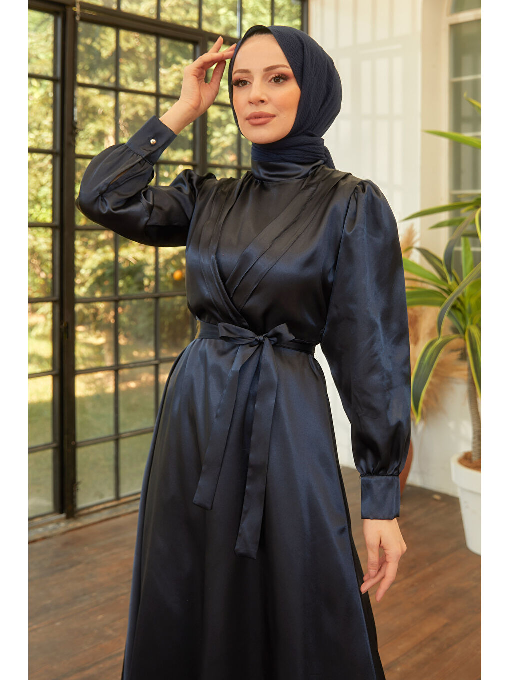 Hakim Yaka Kadın Lacivert Elbise - 11482-5