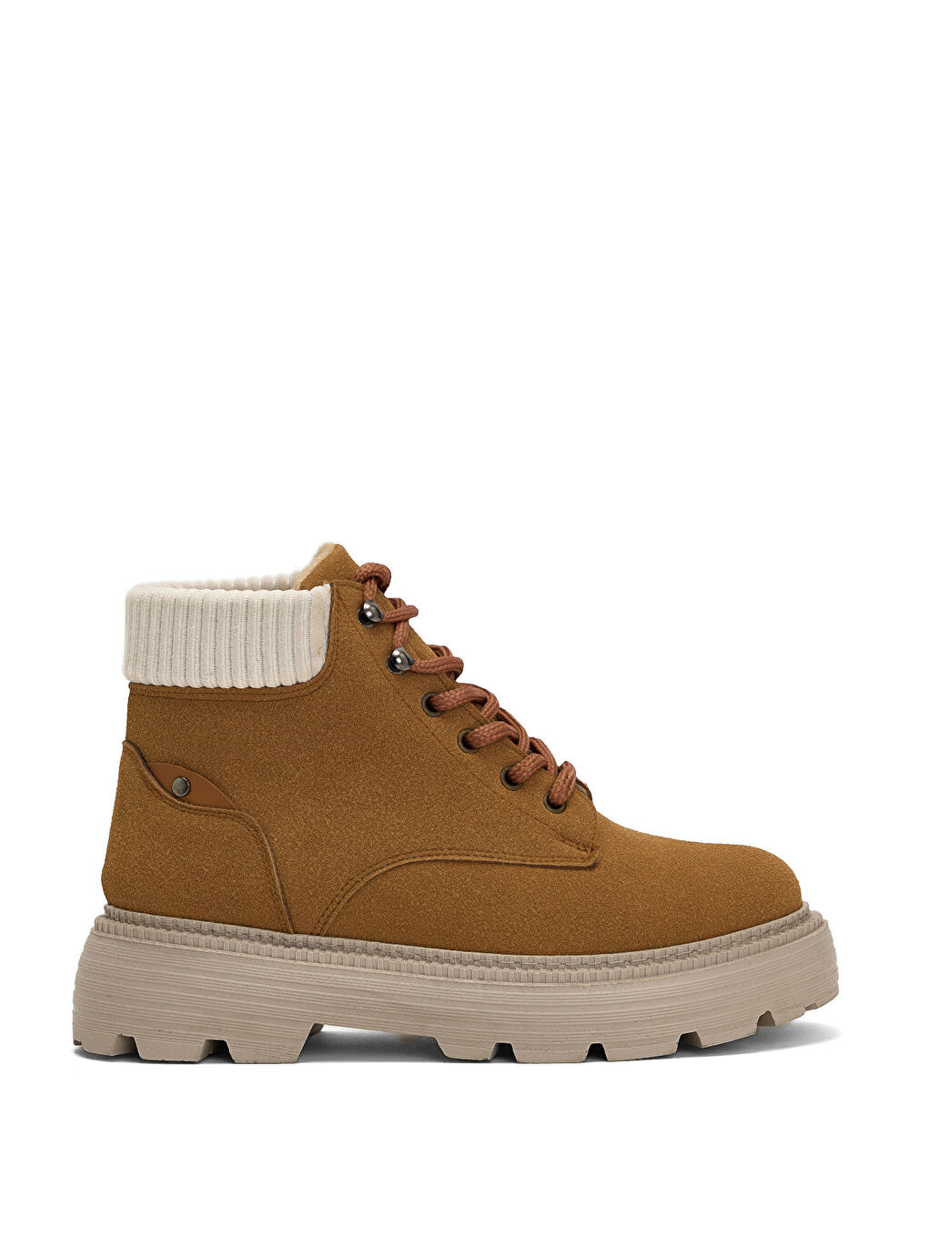 Kahverengi Kadın Taba Süet Kalın Poli Taban Bileği Lastikli Bağcıklı Bot-1