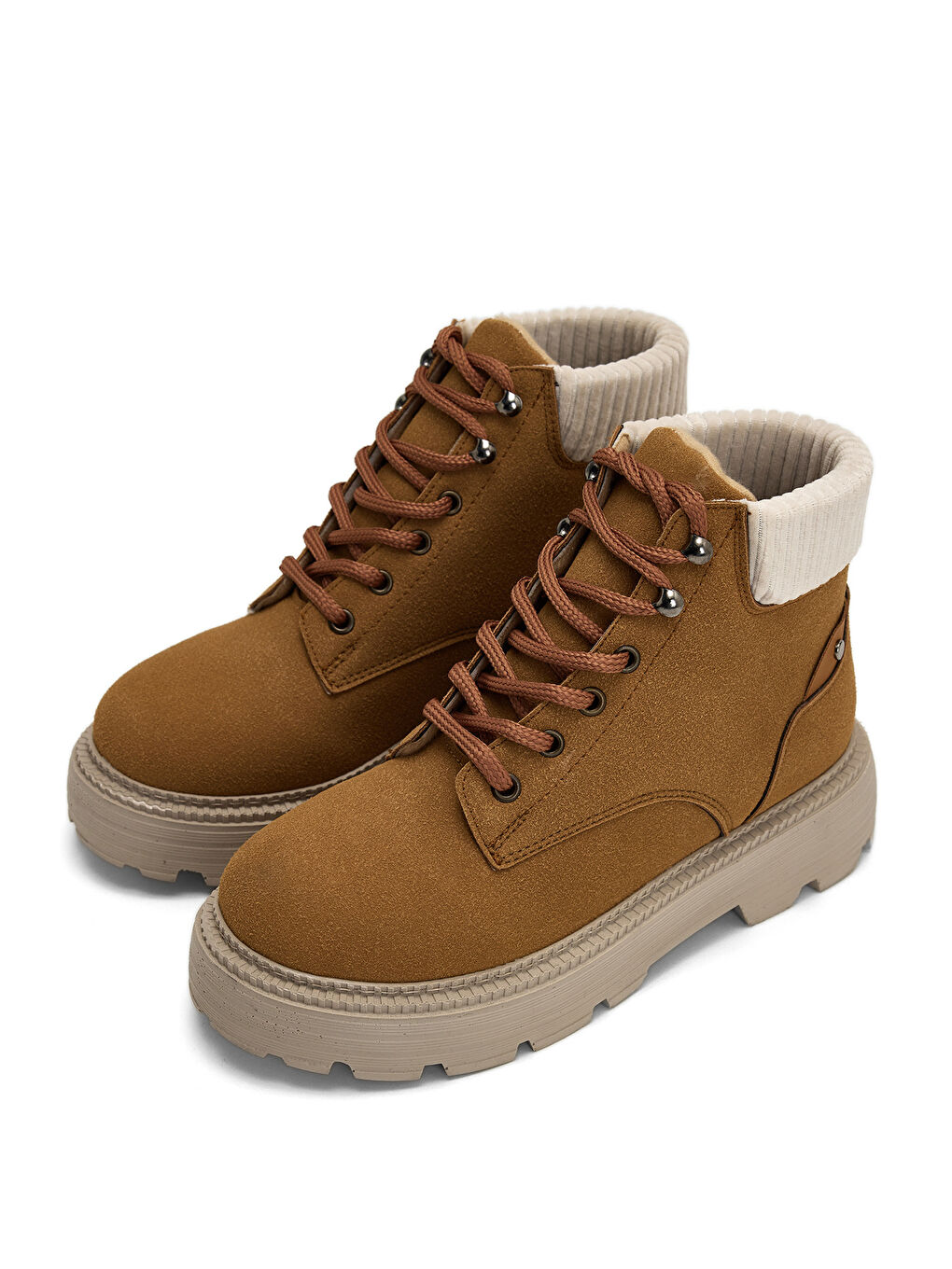 Kahverengi Kadın Taba Süet Kalın Poli Taban Bileği Lastikli Bağcıklı Bot-2