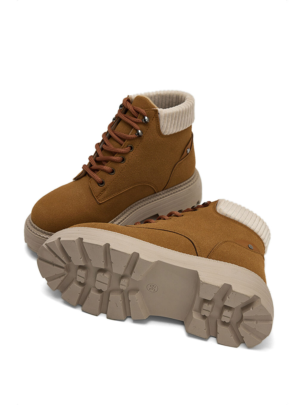 Kahverengi Kadın Taba Süet Kalın Poli Taban Bileği Lastikli Bağcıklı Bot-3