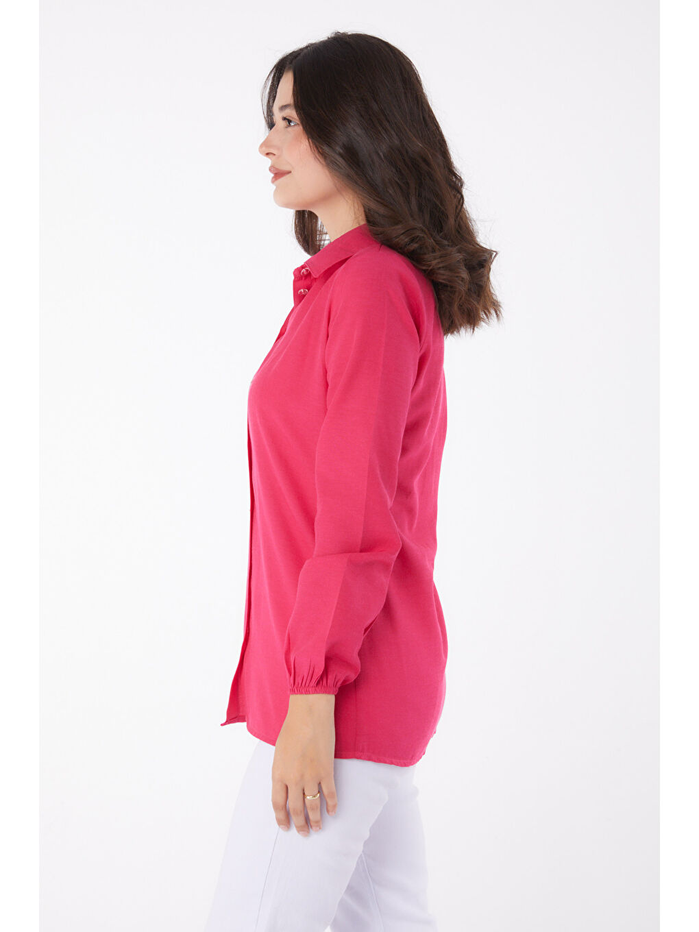 Gömlek Yaka Kadın Fuşya Gömlek - 13249-3