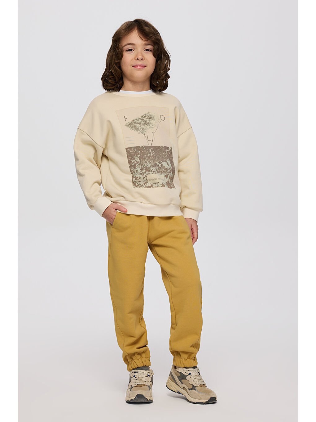 Erkek Çocuk Baskılı Bej Sweatshirt