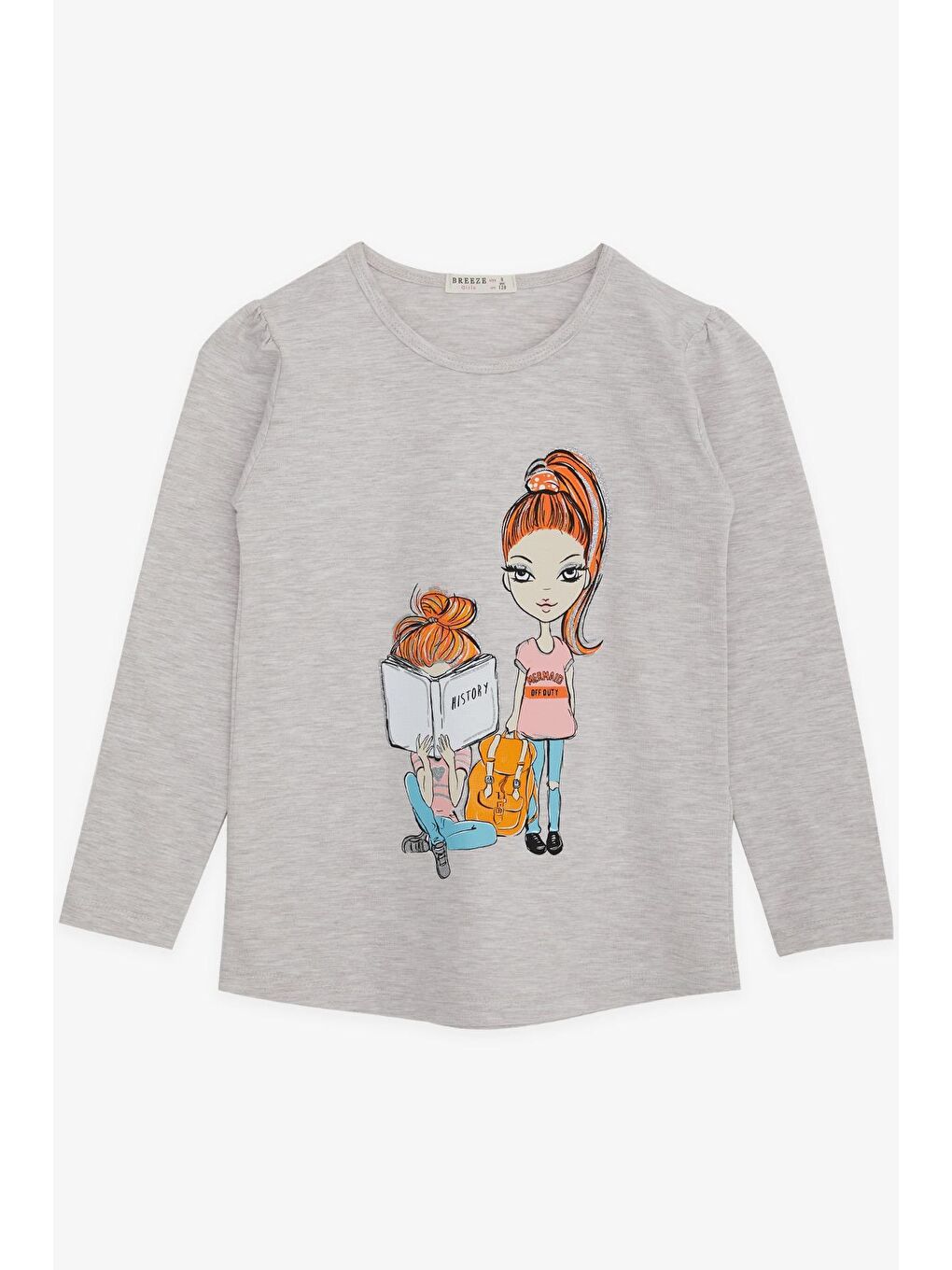 Kız Çocuk Uzun Kollu Tişört Kız Bakılı Bej Melanj (4-9 Yaş)