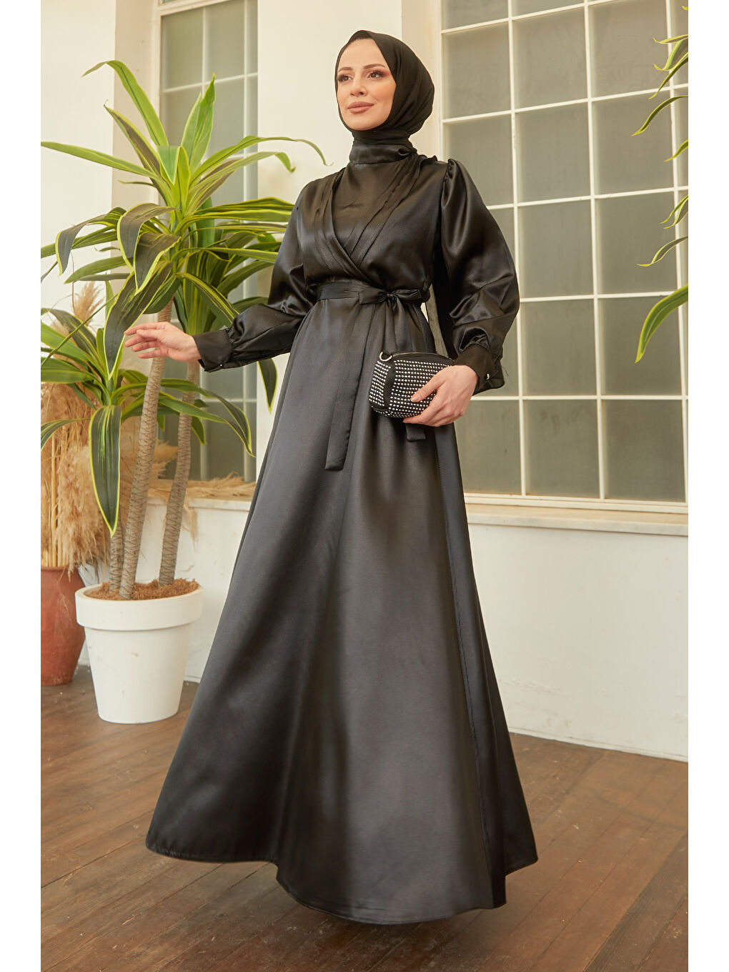 Hakim Yaka Kadın Siyah Elbise - 11482-2