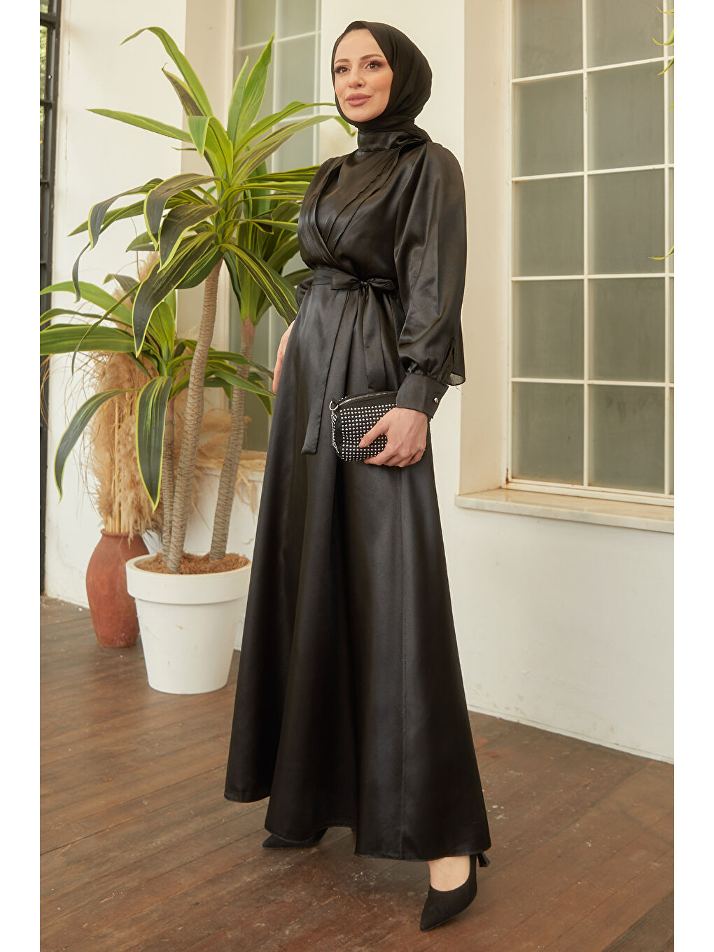 Hakim Yaka Kadın Siyah Elbise - 11482-4