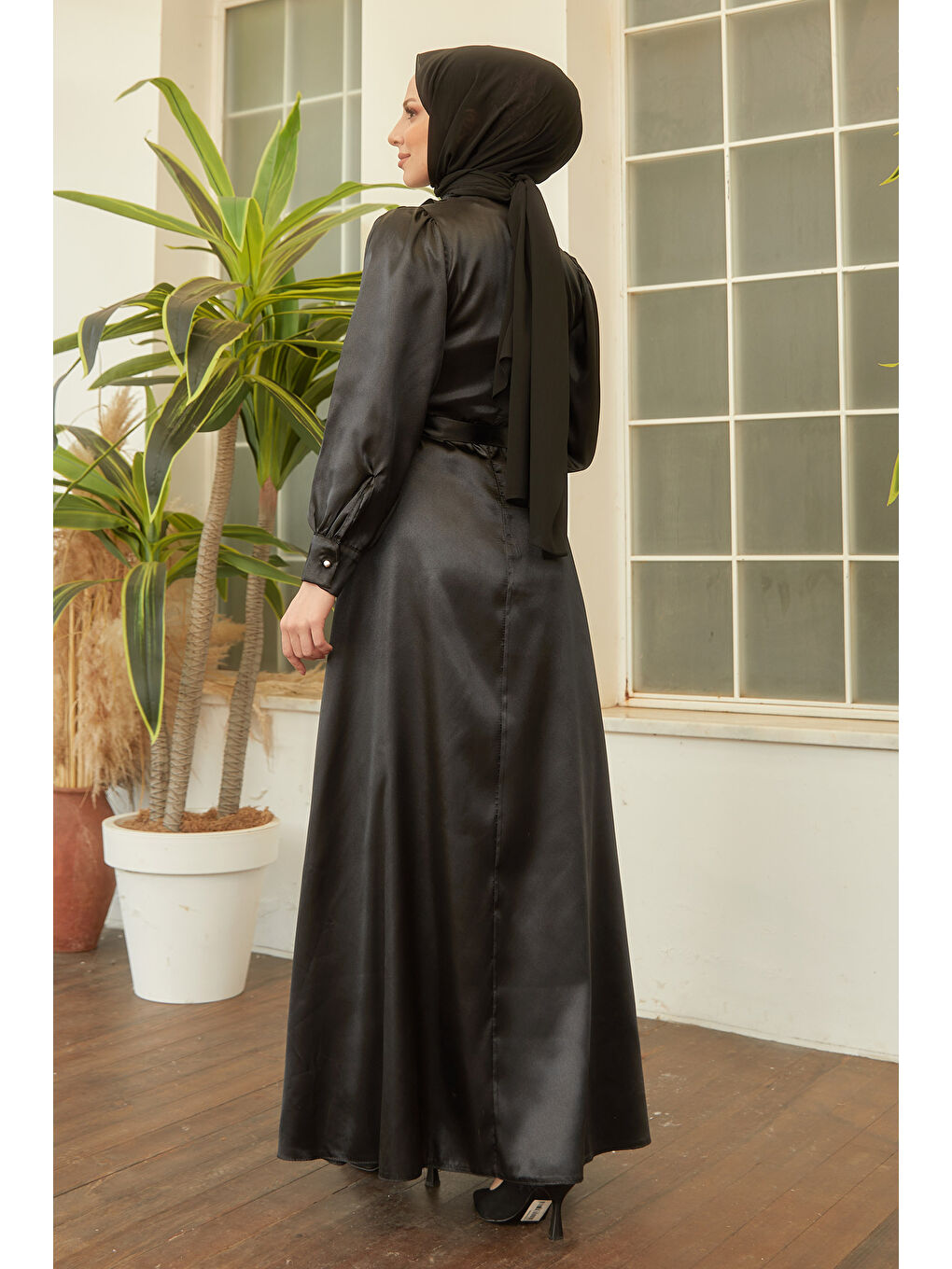 Hakim Yaka Kadın Siyah Elbise - 11482-5