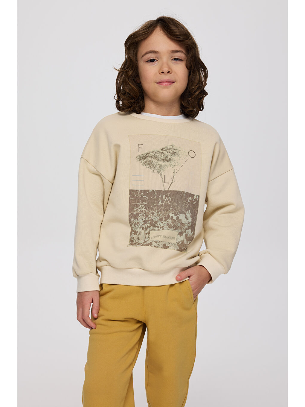 Erkek Çocuk Baskılı Bej Sweatshirt-1