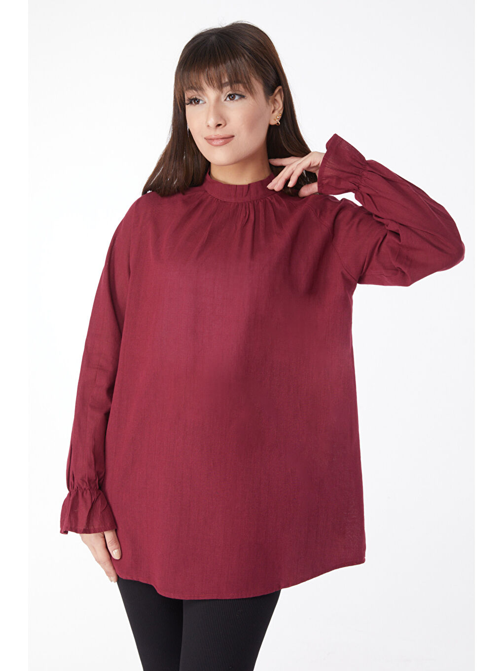 Hakim Yaka Kadın Bordo Tunik - 13146-1