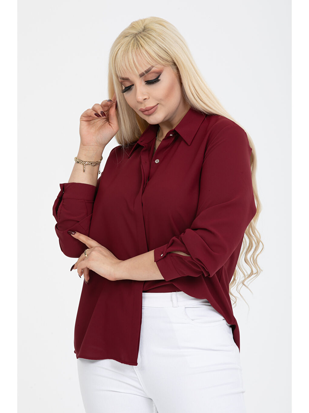 Bordo Jessica Büyük Beden Gömlek