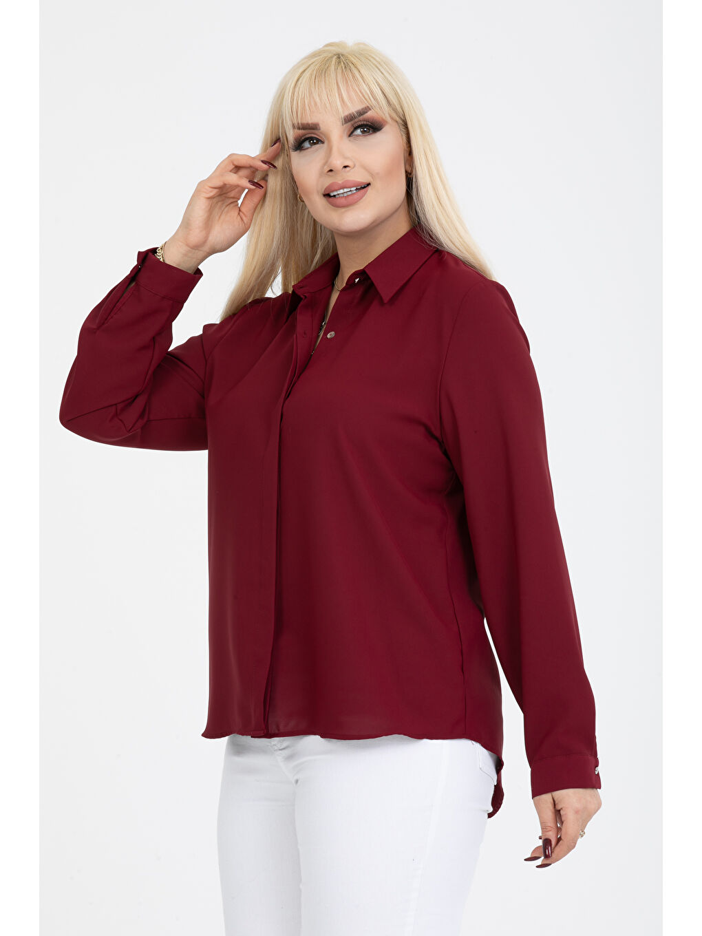 Bordo Jessica Büyük Beden Gömlek-1