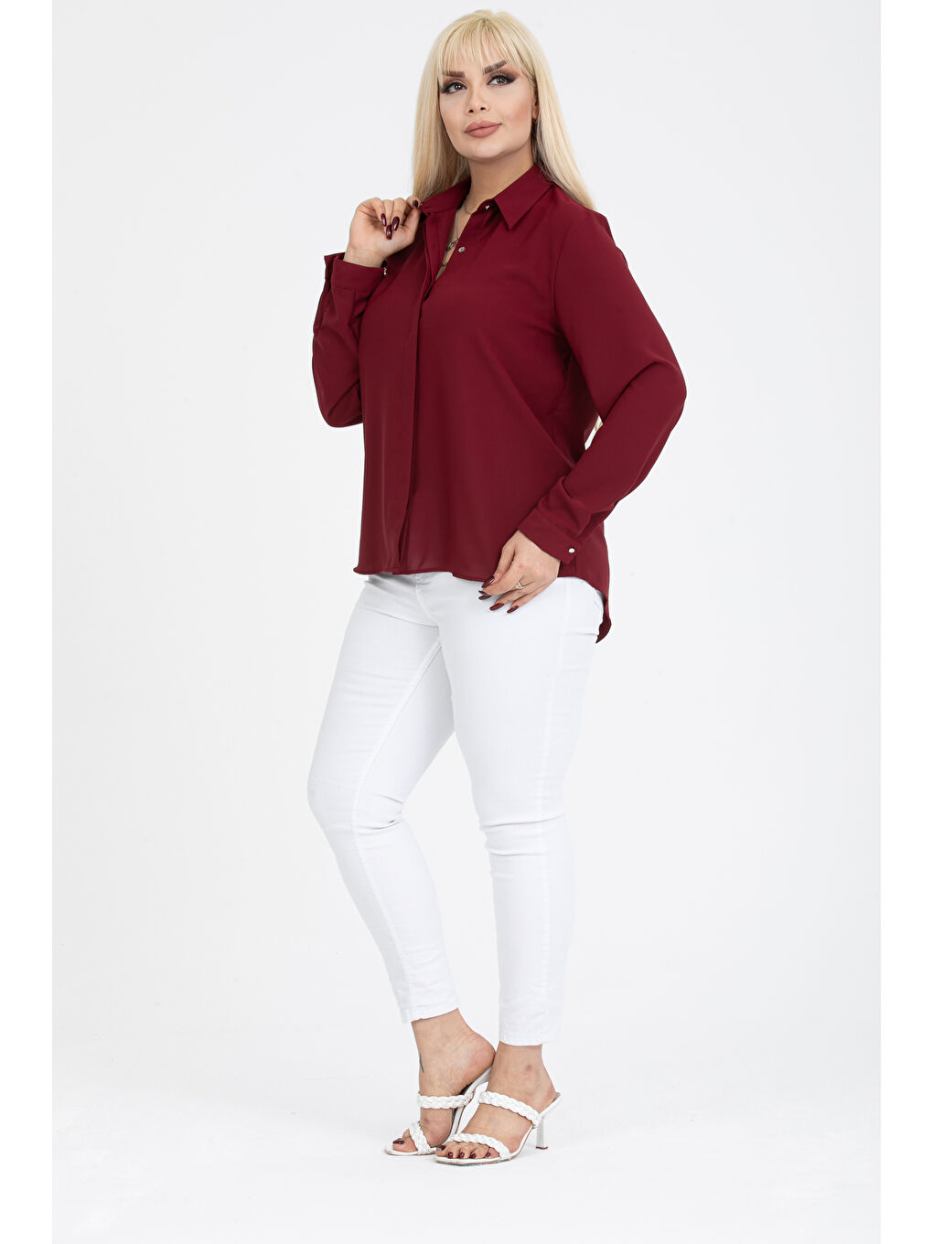 Bordo Jessica Büyük Beden Gömlek-3