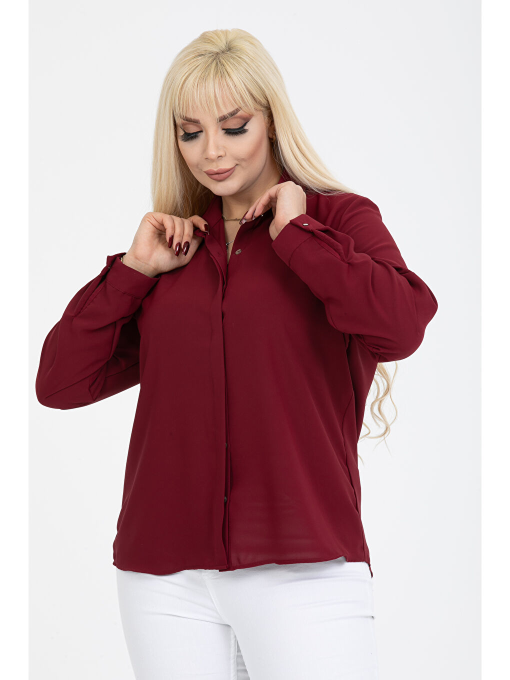 Bordo Jessica Büyük Beden Gömlek-4