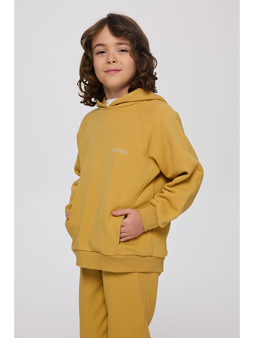 Sarı Erkek Çocuk Kapüşonlu Hardal Sweatshirt-1