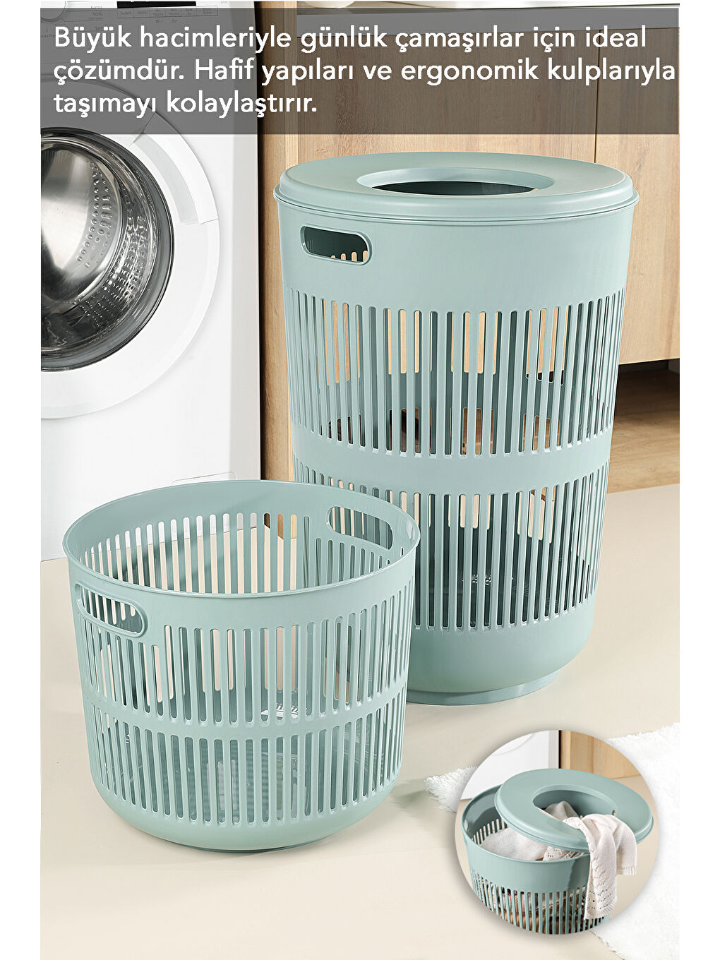 Yeşil 2'li Kirli Solara Çamaşır Sepeti Seti-1