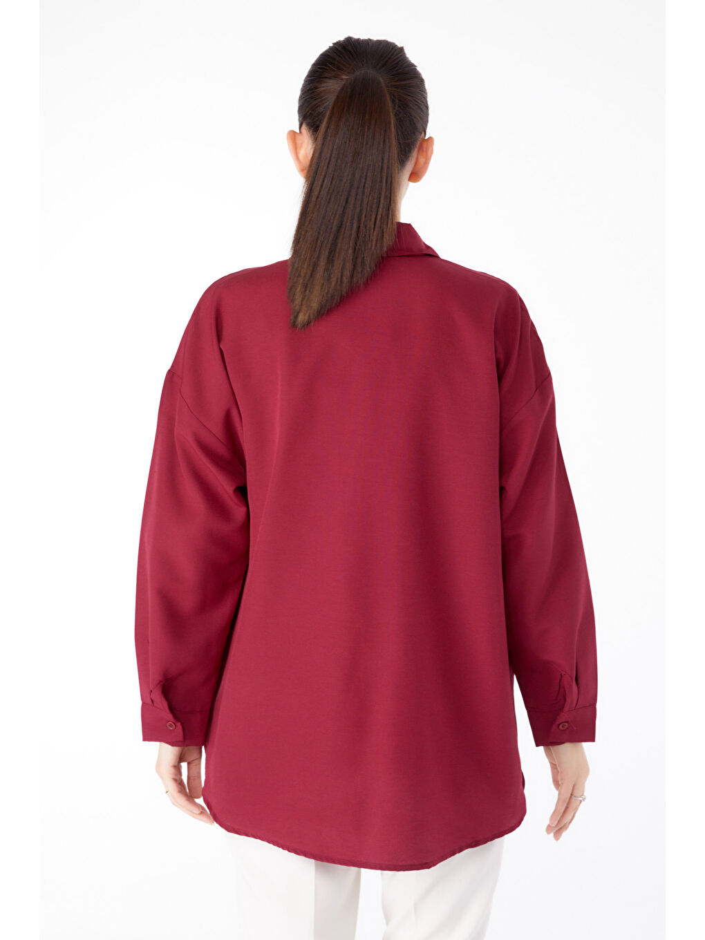 Gömlek Yaka Kadın Bordo Taş Detaylı Gömlek - 13194-4
