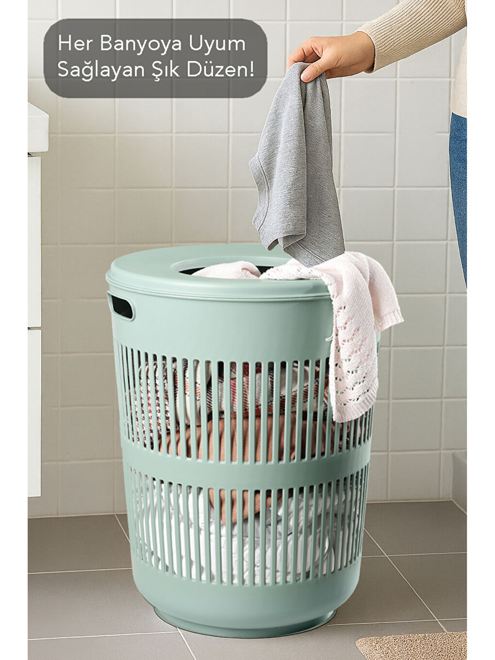 Yeşil 2'li Kirli Solara Çamaşır Sepeti Seti-4