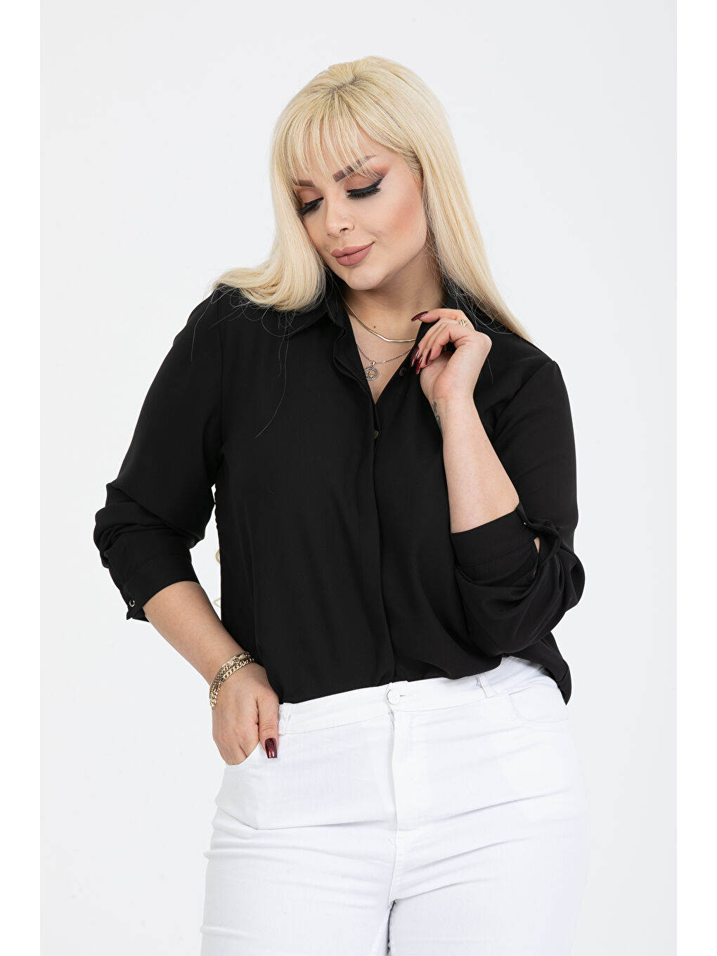 Siyah Jessica Büyük Beden Gömlek-1