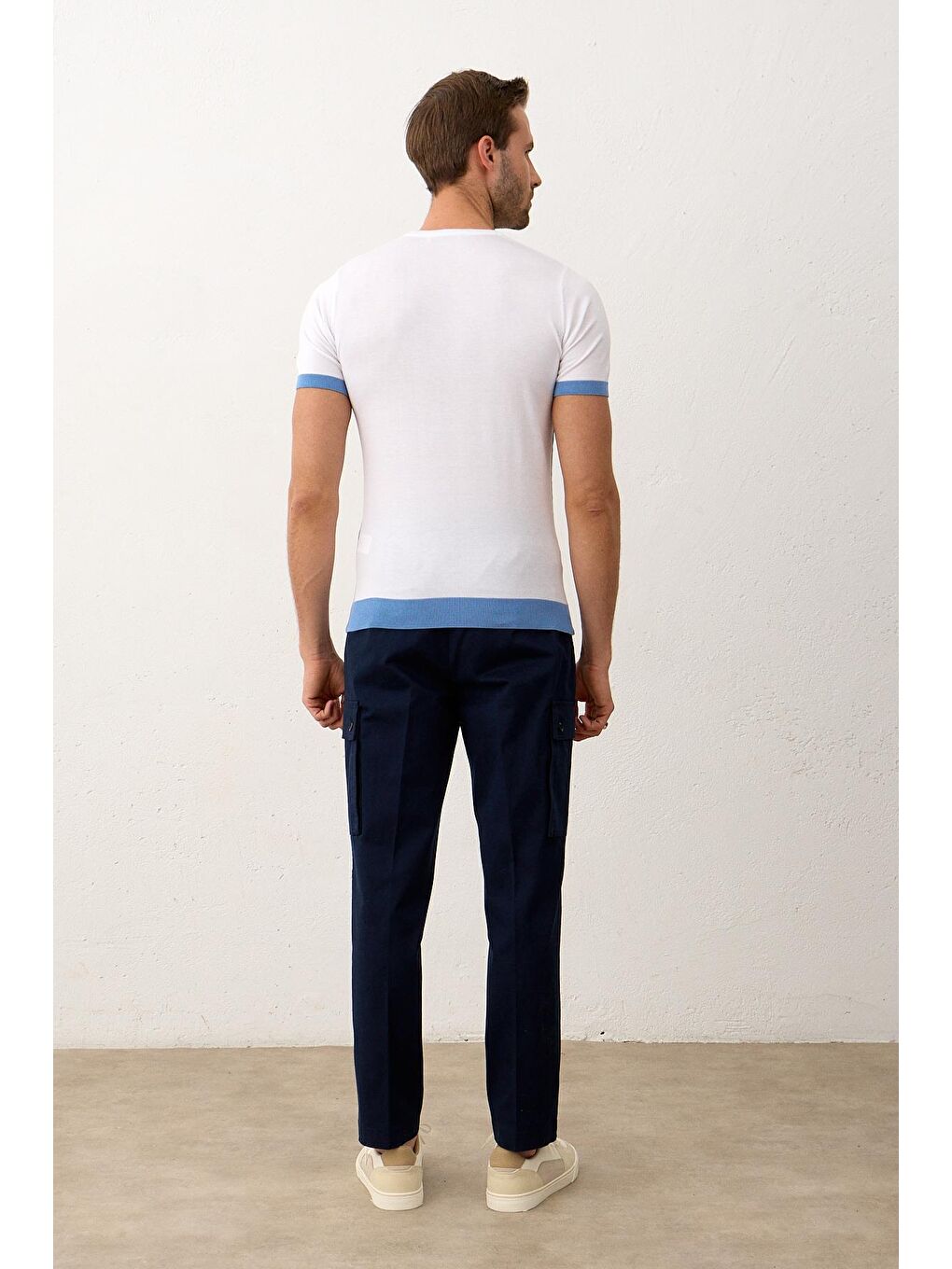 Erkek Renkli Slim-Fit Yazlık Triko Tişört Beyaz-6