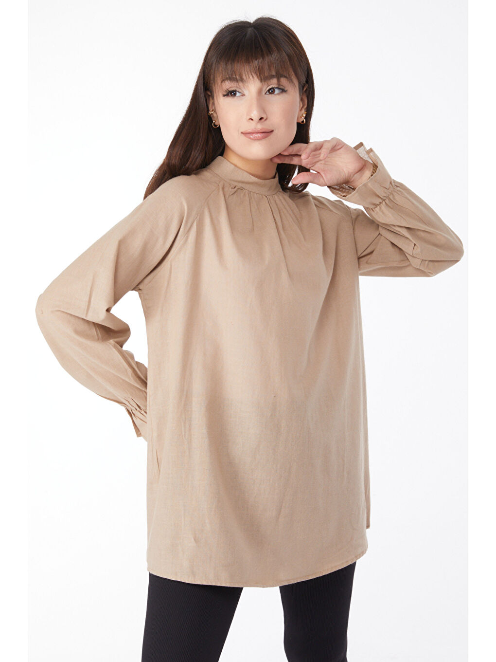 Bej Hakim Yaka Kadın Vizon Tunik - 13146-1