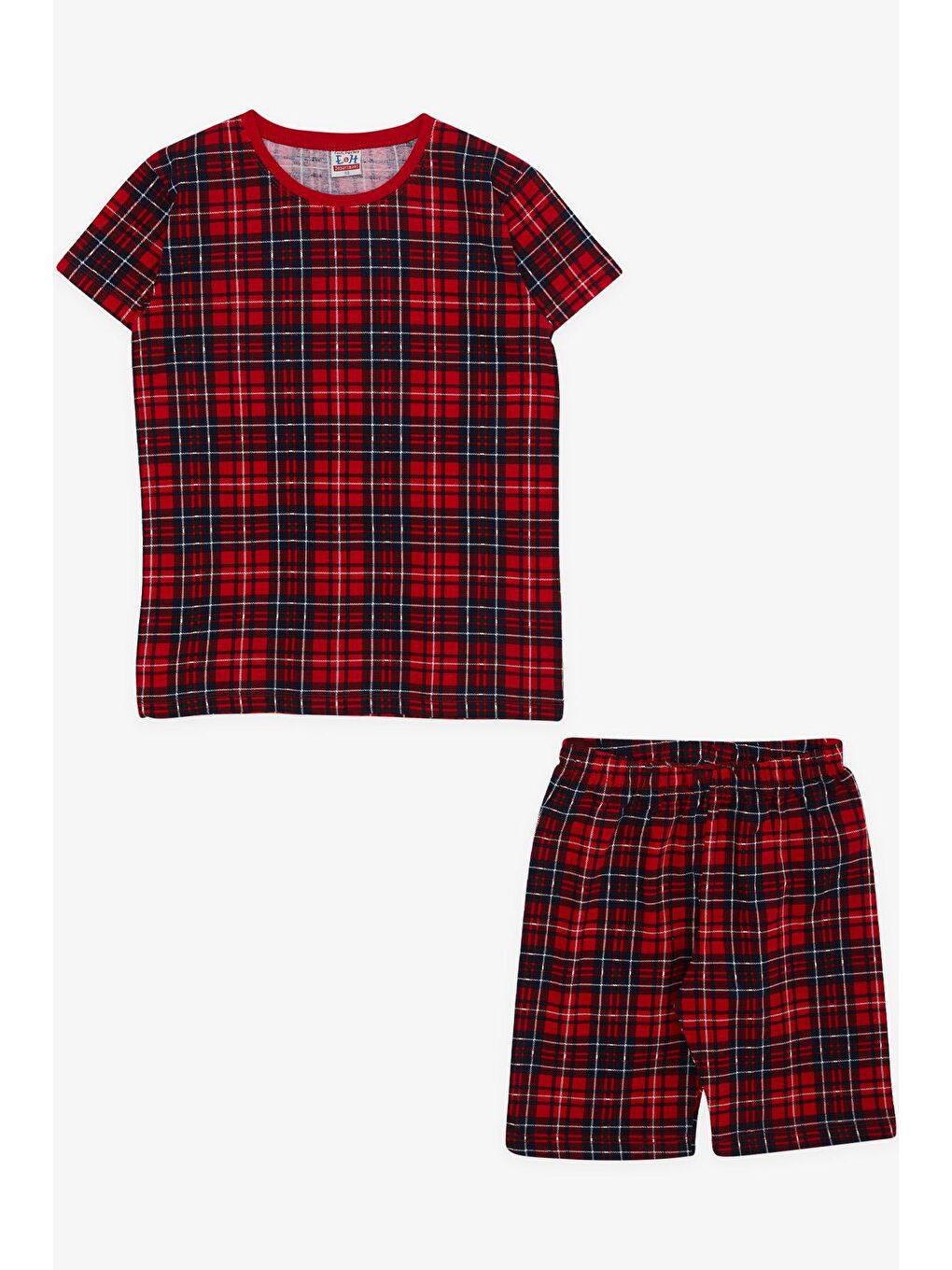 Erkek Çocuk Şortlu Pijama Takımı Ekose Desenli Kırmızı (14 Yaş)