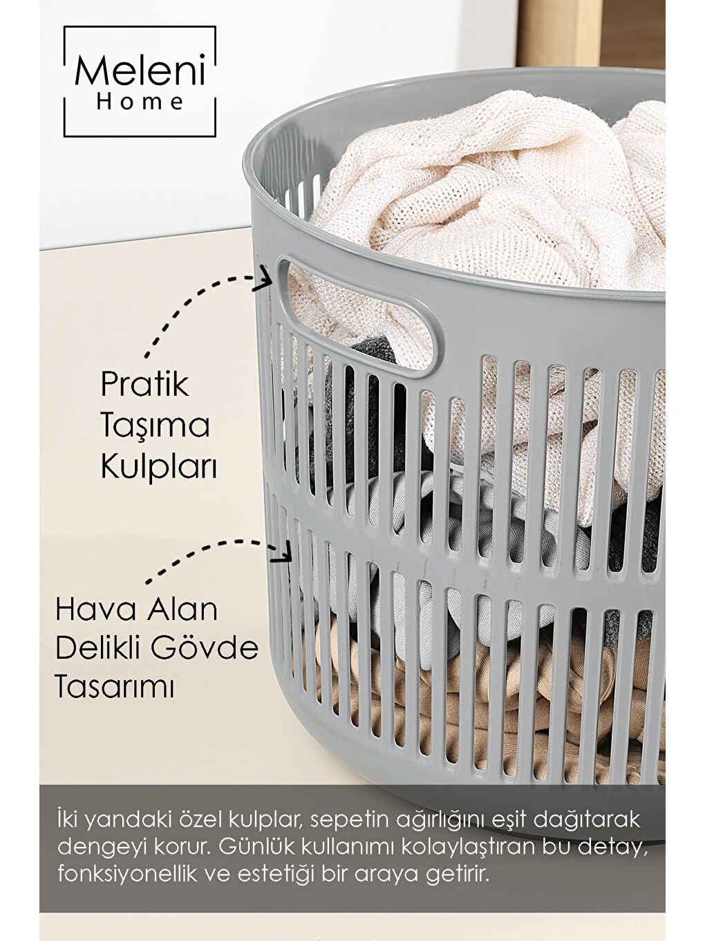 Gri Solara Yuvarlak Çamaşır Sepeti 22 l-2
